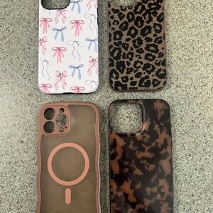 Assorted Bow, Leopard & Tortoiseshell Phone Case Set - Brown & Pink